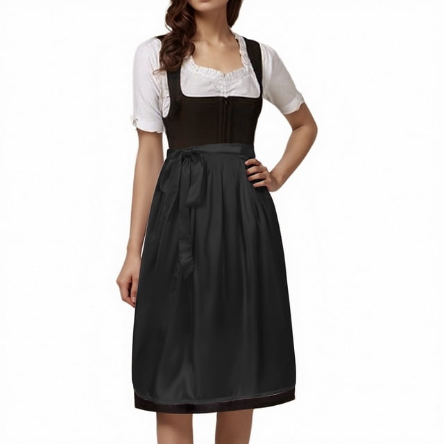 GDREDA Oktoberfest Bavarois Tablier Mi-Long Classique Uni pour Femme avec Liens pour Robe de Fête pour Rassemblements Festifs