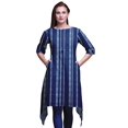 thumbnail image 1 of Bimba Kurti Asymétrique à Rayures Bleues Imprimé Shibori pour Femmes Robe d'Été Indienne Tunique Grande, 1 of 6