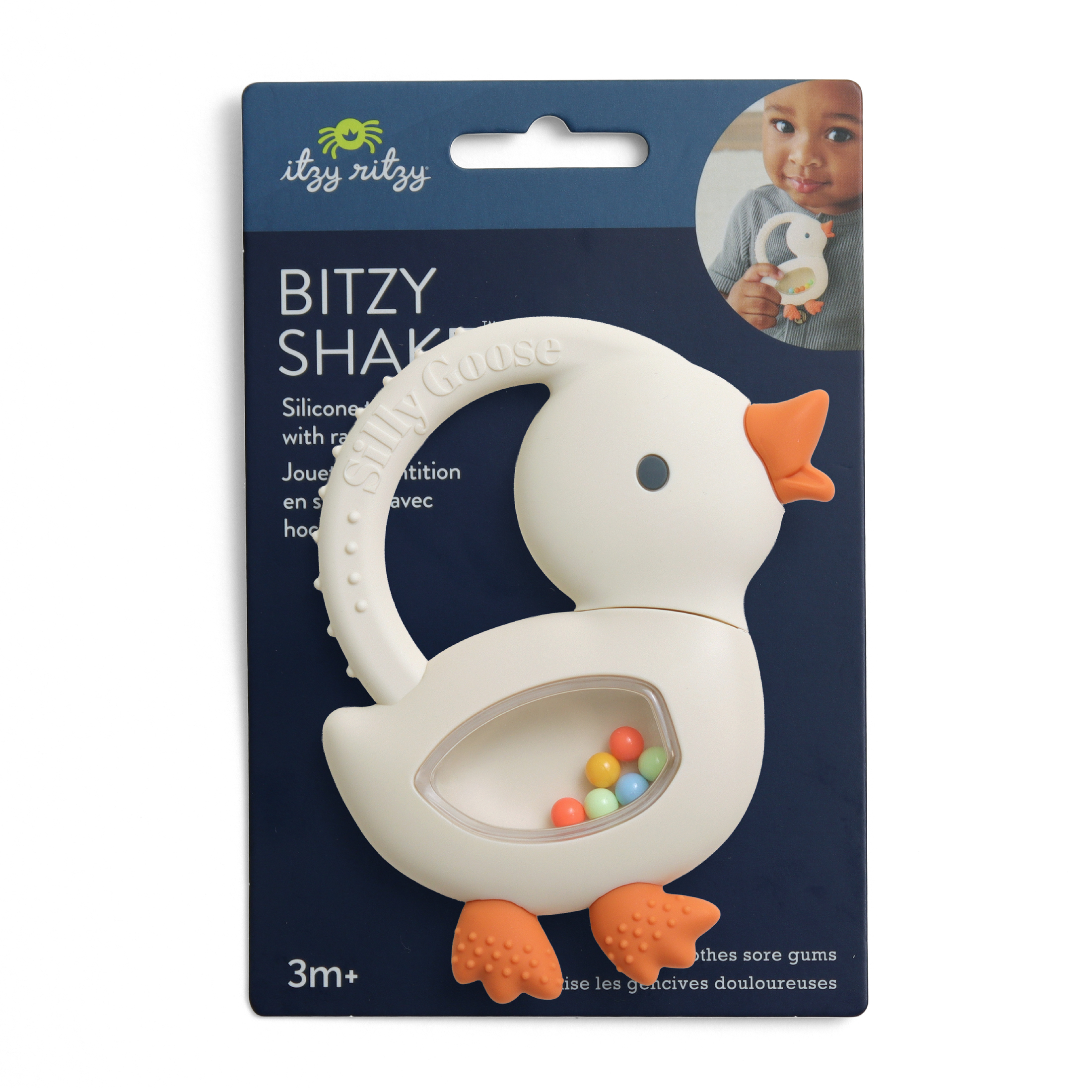 Itzy Ritzy Bitzy Shake™ Goose Silicone Teether and Rattle for Infants, 3+ Months