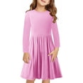 thumbnail image 2 of Rbaofujie Robe à Manches Longues pour Filles, Coton, Robes Décontractées, Robe Patineuse Évasée A-line pour l'École et les Fêtes, 4-13 Ans, 2 of 9