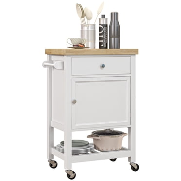 HOMCOM Chariot de Cuisine sur Roulettes avec Porte-Serviettes, Tiroir, Tablette et Armoire