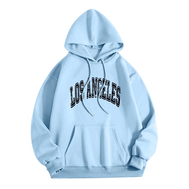 LUOGENLI Chandails à Capuche à Fermeture Éclair Complète pour Hommes Camouflage Los Angeles Hommes Femmes Lettre Graphique Imprimé à Capuche Col Rond Manches Longues Chandail Hauts Chandails à Capuche pour Hommes Coton Graphique Bleu Pâle Taille TG