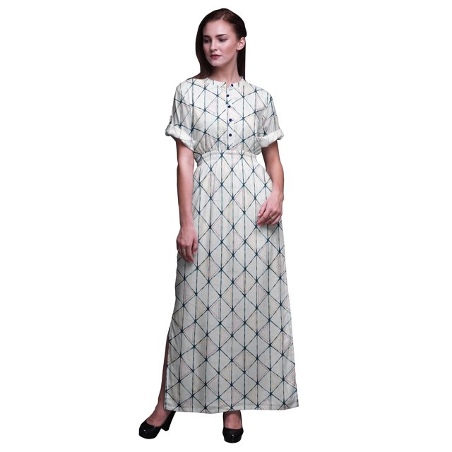 Bimba Robe Longue en Rayonne Géométrique Shibori pour Femmes Boho Plage Cocktail Fête Maxi Fendue-Petit