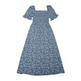 thumbnail image 1 of INSPIRE CHIC Robe pour Femme Smockée à Fleurs à Encolure Carrée Manches Courtes Bouffantes Printemps Été Robes Midi Bleu Poussiéreux S, 1 of 1