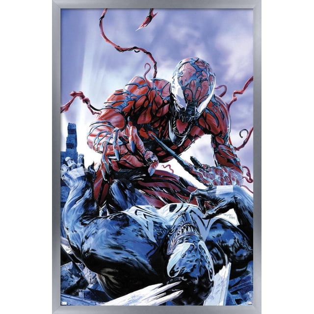 Marvel Comics - Carnage - Affiche Murale Battle with Venom, 14,725 Po x 22,375 Po Représentant Carnage sous une Forme de symbiote Rouge et Noir Attaquant Venom en symbiote Noir et Blanc parmi les Gravats sous un Ciel Nuageux, Imprimée sur Papier d'Affiche Lustré, Convenant à la Déco de la Maison et aux collections de Fans.