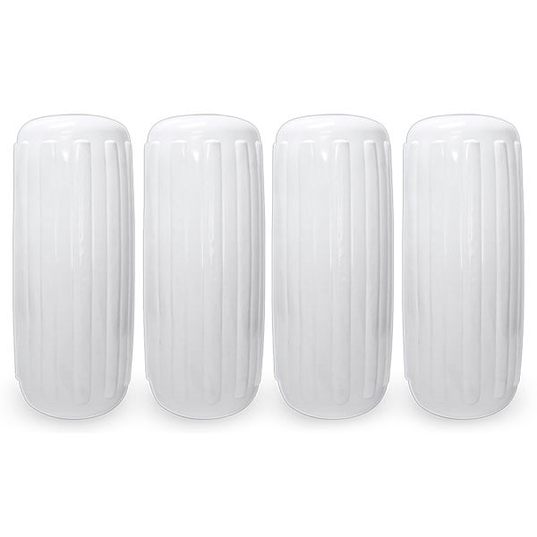 NEH Center Hole Ribbed Boat Pontoon Fender 10" x 28" 4pcs Inflatable Vinyl Mooring Bumpers Guard Dock Docking - White