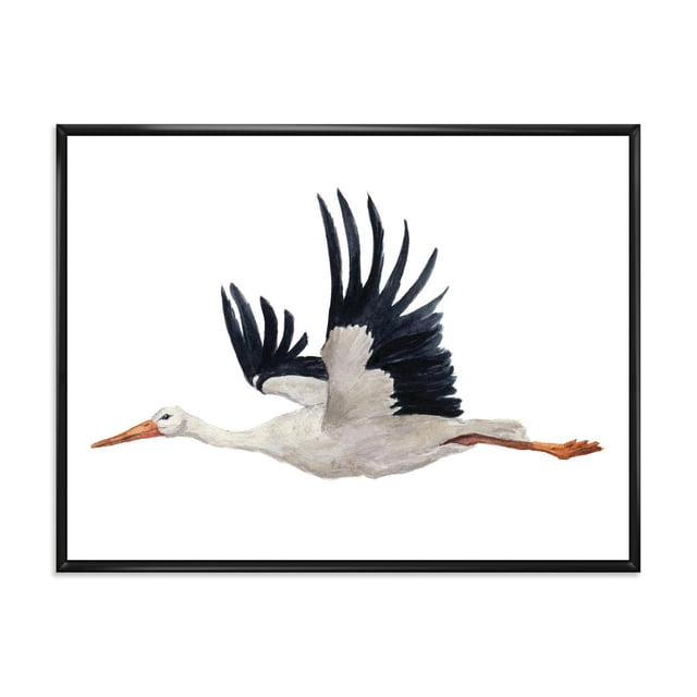 Designart Cigogne Blanche Volante Ciconia Oiseau Cadre Flottant ART Mural Représentant une Cigogne Blanche avec des Plumes d'Ailes Noires et un Bec et des Jambes orange en Mi-Vol, Imprimé sur Toile de Coton de Qualité Supérieure Résistante à la Décoloration Tendue sur un sous-Cadre en Bois de 1 Po avec un Cadre Flottant Noir, Convient à la Déco de la Maison et Prêt à Accrocher.