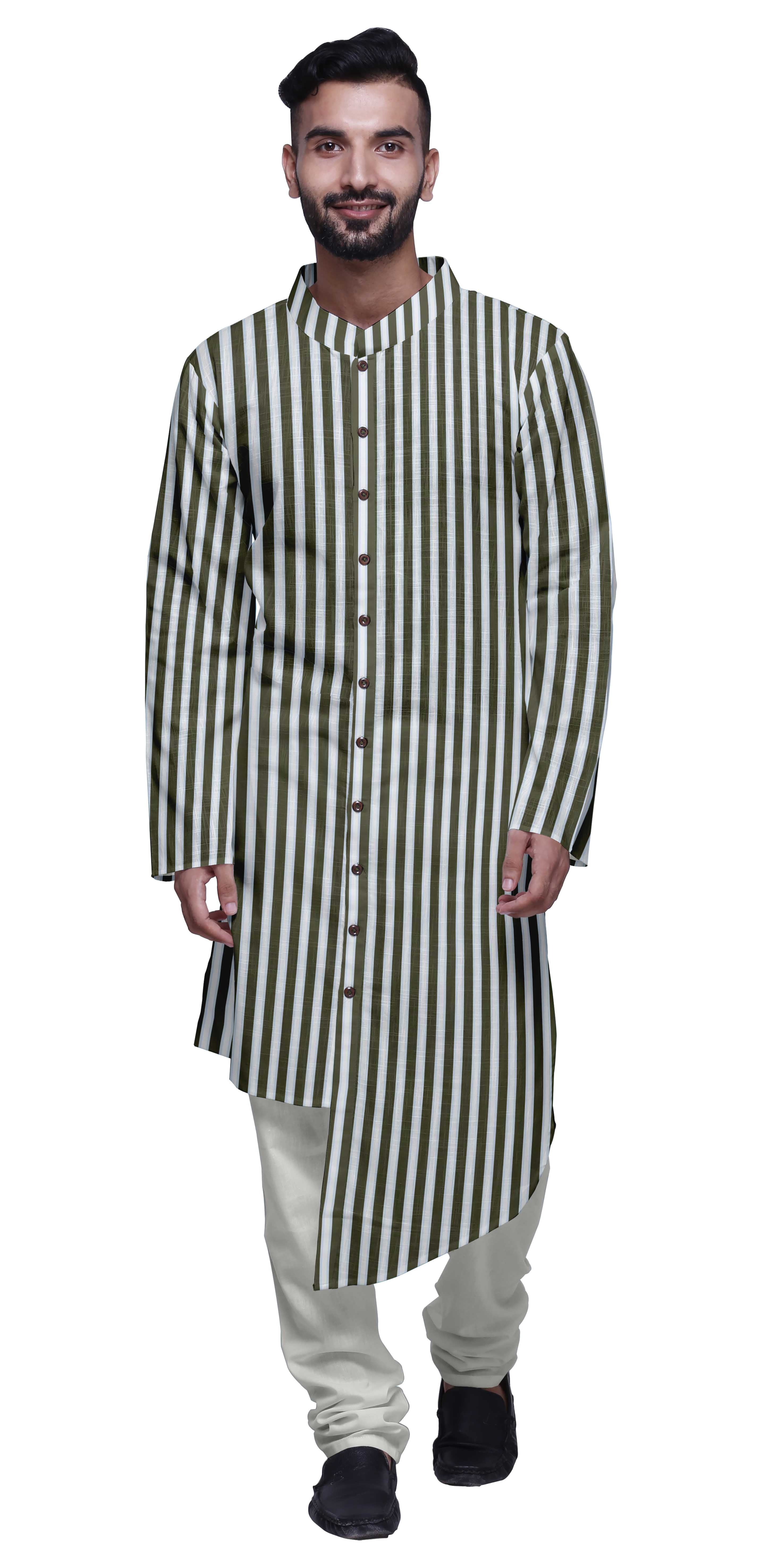 Atasi Kurta Pyjama Imprimé pour Hommes Style Asymétrique Vêtements d'Été Décontractés