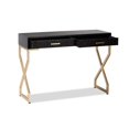 thumbnail image 2 of Baxton Studio Carville Table Console Moderne et Contemporaine à 2 Tiroirs, Rembourrée en Similicuir Brun Foncé, Finition Dorée, 2 of 4
