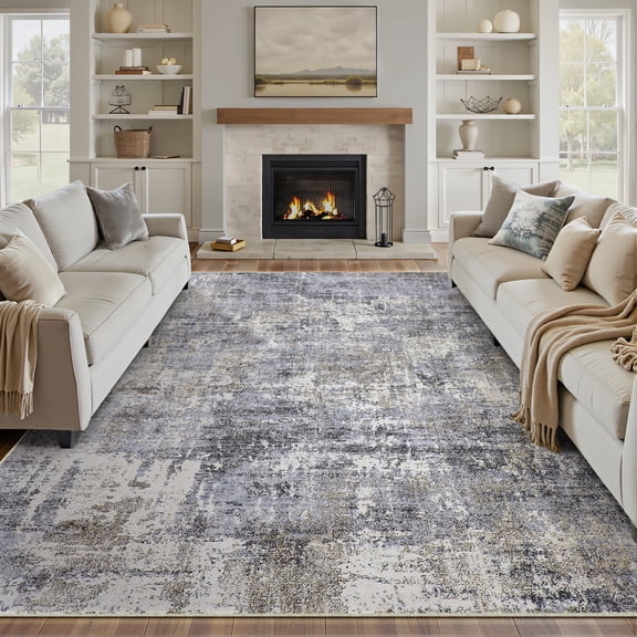 BERTHMEER 8'x10' Large Abstract Area Rugs for Living Room Bedroom Farmhouse Office non-slip Machine Washable, Blue Gray