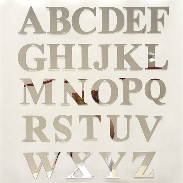 Bgsha Acrylic Mirror Wall Stickers 26 Alphabet English Letters DIY Decor Mural Silver
