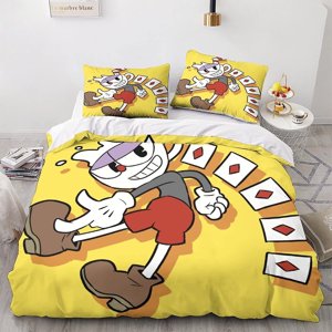 Refurbished ETW Cuphead Pattern Duvet Cover Set w/ Pillowcases, Double Size 135x200 cm