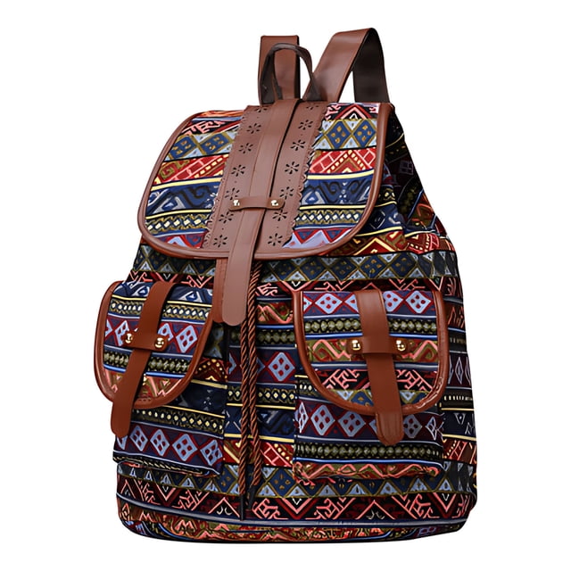 Backpack for Travel Ethnic Style Patterned Backpack Canvas Bag, Fashionable and Personalized Travel Strap Backpack Bag for Travel