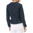 thumbnail image 3 of INSPIRE CHIC Women's Round Neck Button Down Ruffled Hem Cropped Washed Denim Jacket Blue L, 3 of 7