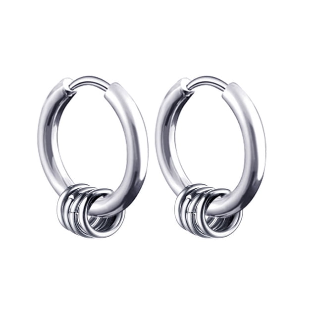 1Pc Men Boys Punk Circle Ear Clip Stainless Steel Tassel Rings Earring Hip Hop Style Jewelry