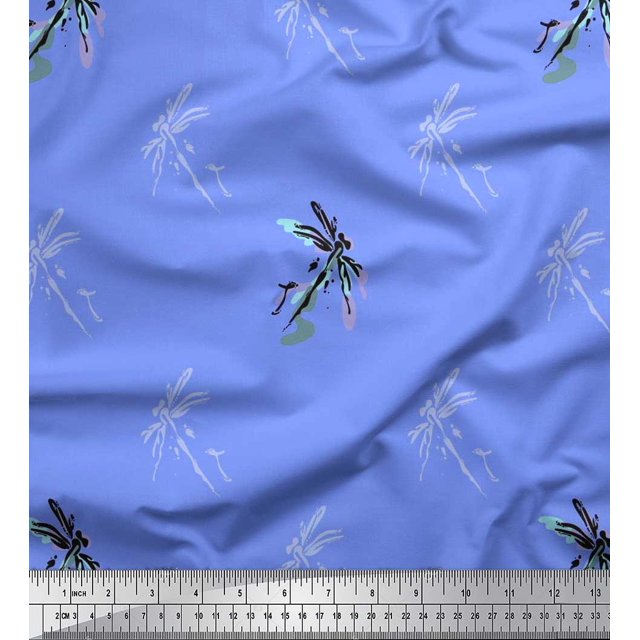 Soimoi polyester Crepe Fabric Dragonfly & Texture Decor Fabric Printed Yard 52 Inch Wide