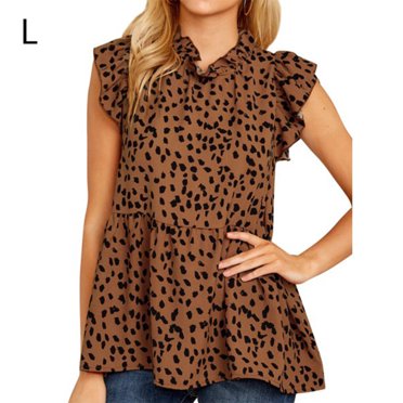 Women Shirt Doll Collar Short Sleeve Top Dot Printed Collar T-shirt Girl Casual Casual T Shirt, White, M