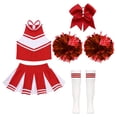 thumbnail image 3 of Fldy High School Girls Cheer Leader Cheerleading Uniform Outfit Matching Pom Poms and Socks A Red 6, 3 of 5