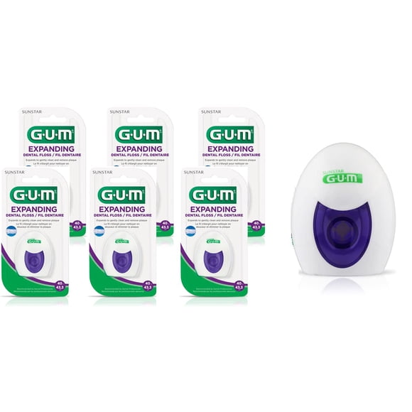 Expanding Dental Floss - Floss Tissé Ciré - Élimination Efficace de la Plaque pour Dents Serrées - Non Parfumé 2ct (6pk)