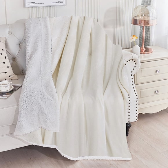 Meitianfacai Thickened Double Layer Double Sided Fleece Blanket Flannel Lamb Fleece Blanket Sofa Blanket Warm Fleece Winter Quilt, White