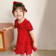 thumbnail image 1 of MesaSe Aosijia Robe Princesse à Pois pour Filles avec Boutons Rétro Été Décontracté Rouge Manches Courtes Volantée Ligne A, 1 of 12