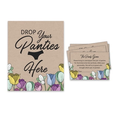 Inkdotpot Beige Déposez Vos Culottes Jeu de Culotte Enterrement de Vie de Jeune Fille Rustique Kraft Floral Douche Nuptiale Jeu 1 Panneau+ 30 Cartes de Taille