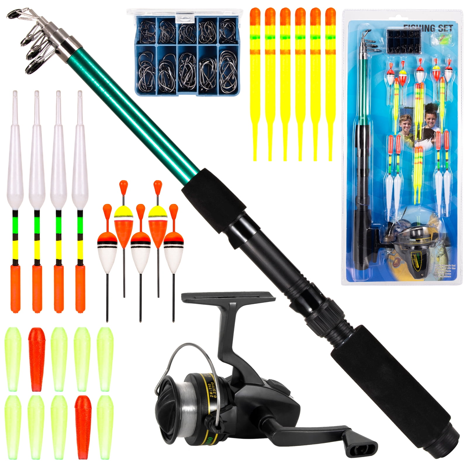 Fishing Rod and Reel Combo 127pcs Fishing Tackle Set Telescopic Fishing Rod Pole with Reel Floats Hooks Accessories 127pcs set