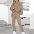 thumbnail image 2 of IROINNID Survêtement pour Femmes Ensemble 2 Pcs Rabais Tenues Décontractées Hauts à Manches Longues Amples Ajustés Col Rond Pantalons Longs Ensembles Chandails Costume de Jogging, Kaki, 2 of 6