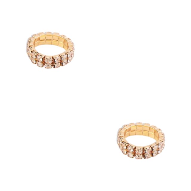 Maytalsory Bague en Cristal Extensible de Luxe Unique pour Déclaration d'Amour Bague Incrustée à la Mode Dorée 2 Rangées 2Ensemble