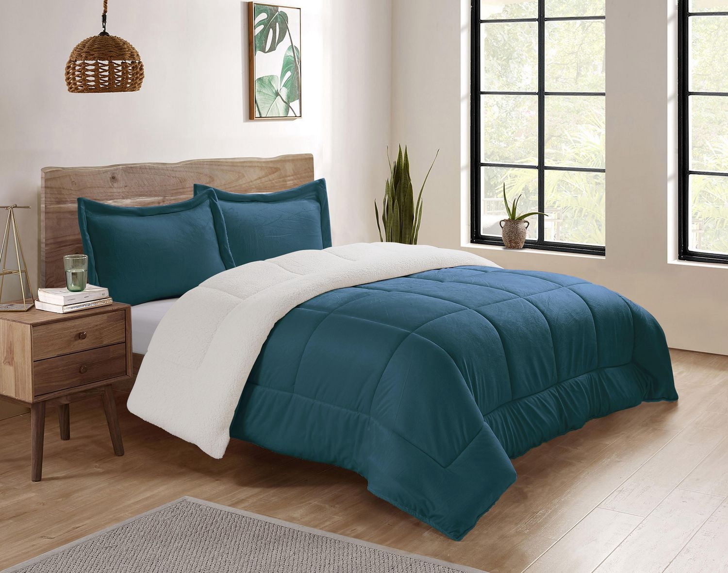 Swift Home Reversible Plush Mink & Sherpa Comforter Set, Luxuriously Soft