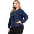 thumbnail image 4 of GRACE & GRANDEUR Women's Plus Jean Jacket Long Sleeves Collarless Denim Jacket, 4 of 6