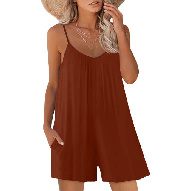 ORUYROP SNUGWIND Femmes Casual Sans Manches Sangle Lâches Combinaisons Réglables Stretch Shorts Romper avec Poches