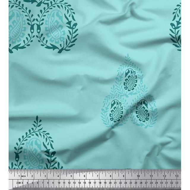 Soimoi Poly Georgette Fabric Leaves & Paisley Block Print Fabric by The Yard 52 Inch Wide