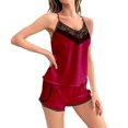thumbnail image 2 of Ensembles de Pyjama pour Femmes 2 Pcs, Ensemble de Pyjama pour Femmes Uni à Bretelles avec Dentelle et Shorts, 2 of 5