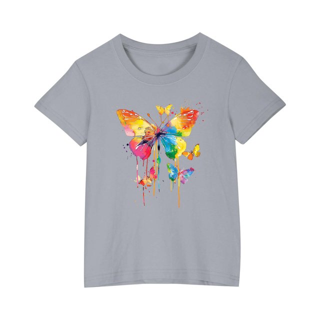 RXIRUCGD 2025 Vêtements d'Été pour Enfants T-shirt Imprimé Mode Mignon Col Rond Manches Courtes
