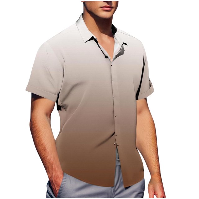Pisexur Shirts for Man T Hommes Mode Décontractée Col Rabattu Imprimé Manches Courtes Chemise Boutonnée Blouse Café, 4TG Chemises de Golf Hommes & Chemises Hommes