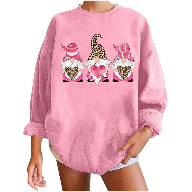 RKSTN Chandail de la Saint-Valentin pour Femmes, Coupe Ample, Mode Décontractée, Manches Longues, Col Rond, Chandail Grande Taille, Imprimé Cœur d'Amour, Chandails de Couleur Unie