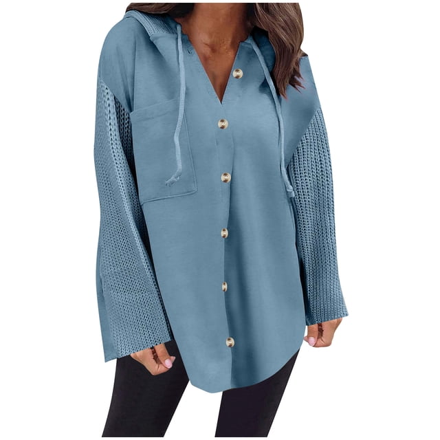 Swstbby Soldes d'Automne! Hauts d'Automne pour Femmes Grande Taille, Chandail à Capuchon à Manches Longues Patchwork Décontracté à Contraste de Couleurs Bleu m