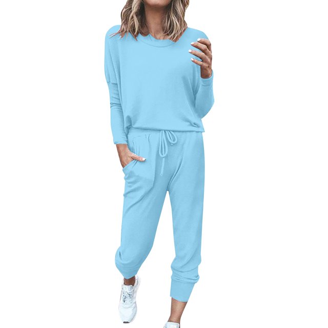 GZWYHT Sets for Women Long Sleeve Sets for Women Women Solid Color Long Sleeve Loose Long Pants 2 Set Lounge Sets for Women Track Suits for Women Set BU2 L