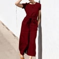 thumbnail image 2 of Yuyuzo Women Cotton Linen Jumpsuits Summer One-Piece Outfits Short Sleeve Wide Leg Long Pants Rompers, 2 of 7
