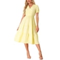 thumbnail image 1 of INSPIRE CHIC Women's Gingham Dress Summer Ruffle Trim V Neck Button Decor Flowy Midi Dresses S Yellow, 1 of 6