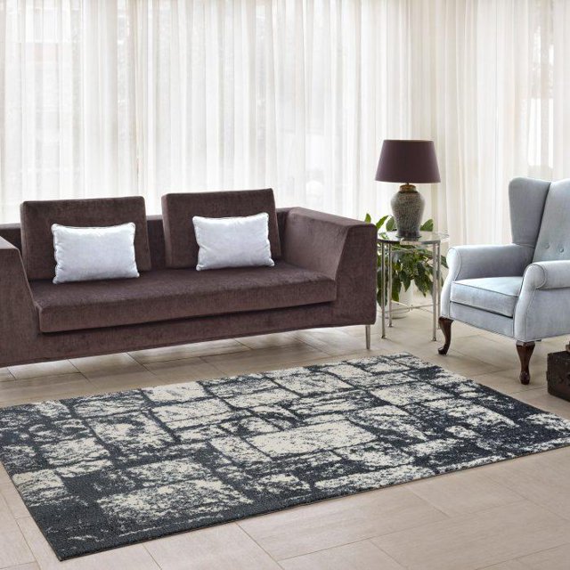 Ladole Rugs Contemporary Abstract Microfiber Shaggy Area Rug Cream-Light Grey, 5x8 (5'3" x 7'6", 160cm x 230cm)