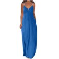 thumbnail image 1 of Pompotops Robes d'Été pour Femmes Décontractées Boho Couleur Unie à Bretelles Anneau Plage Longue Robe Maxi avec Poches, 1 of 7