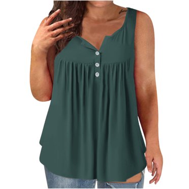 asjyhkr Camisoles Grande Taille pour Femmes Sans Manches Coupe Ample Chemises Plissées T-Shirts d'Été Mode Décontractée