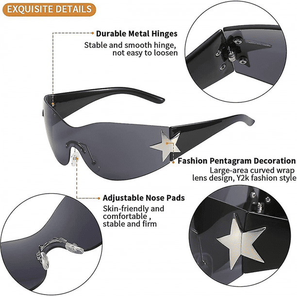 Trendy Y2k Sunglasses Women Men Wrap Around Rimless Sunglasses
