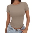 thumbnail image 2 of QIPOPIQ T-Shirts Basiques pour Femmes Col Rond Manches Courtes Courts Hauts Mignons d'Été T-Shirts Ajustés Vêtements Y2k Liquidation 2025, 2 of 6