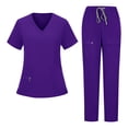 thumbnail image 2 of Nfurl Ensemble d'Uniforme d'Infirmière pour Femmes, 2 Pcs, Hauts à Manches Courtes à Col en V avec Cordon de Serrage, Pantalon à Taille Élastique, Uniforme d'Infirmière, Ensemble Assorti, Violet, TG, 2 of 4