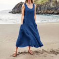 thumbnail image 4 of CHOK Robe Décontractée en Lin et Coton Uni à Encolure en U pour Femmes Sans Manches 2024 Robe Débardeur avec Poches Bleu 4TG, 4 of 7