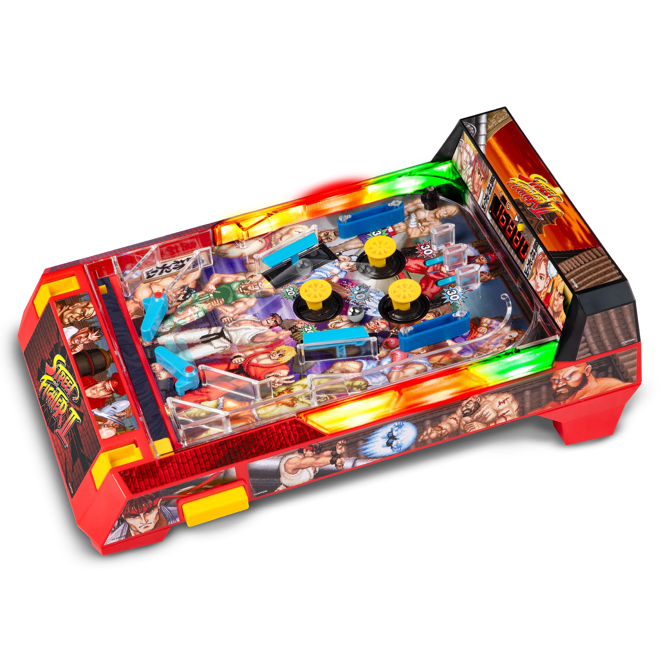 Flipper électronique STREET FIGHTER II avec bumpers vibrants et tableau de score LED, jeu de table pour la famille et les enfants, dès 6 ans.