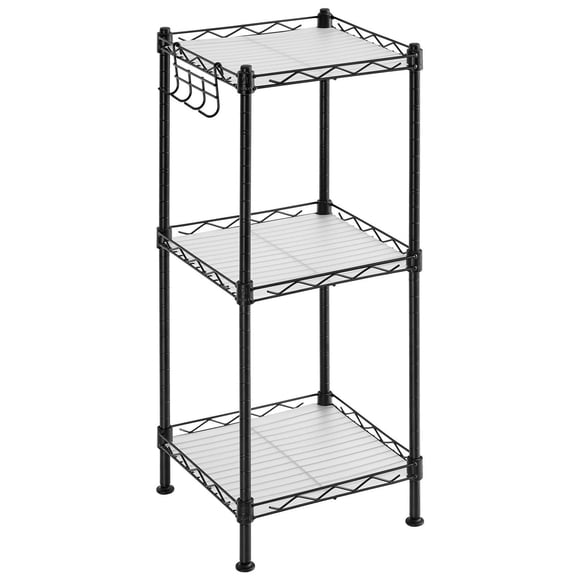 SONGMICS HOME 3-Tier Bathroom Shelf – Over-Toilet Storage Rack with Extendable Design, Non-Slip Shelves & Hook, Ink Black